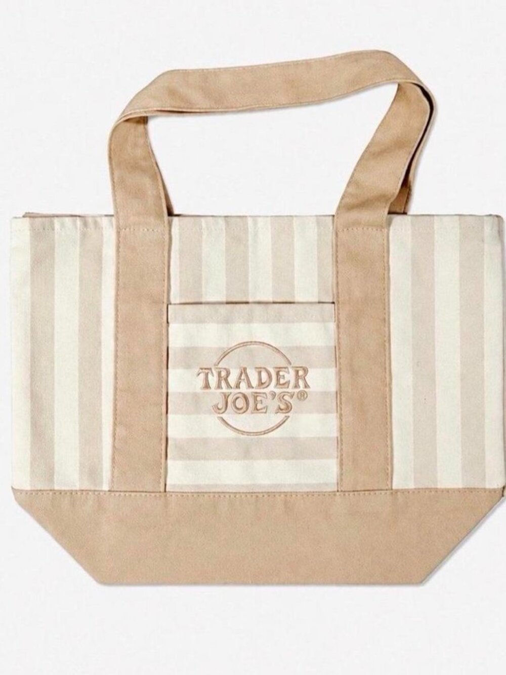Trader Joe's Mini Canvas Tote Bag: Brown and cream stripes